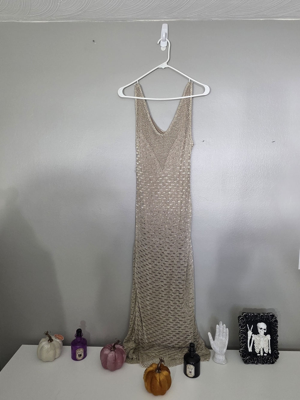 House of Harlow 1960 Metallic Beige Crochet Maxi Dress